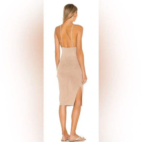 NWT Superdown Sabrina Knit Midi Dress Nude Gold Medium - eharrisgallery.com